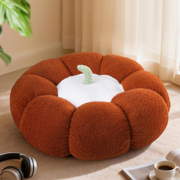 24" Pumpkin Floor Cushion, Large Plush Round Pillow Seat