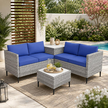All-Weather PE Rattan Patio Furniture Set, 4 Piece Outdoor Sectional Sofa Couch with Storage Coffee Table, l-Shaped