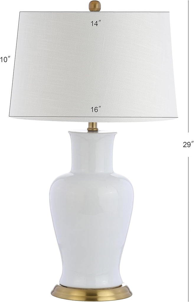 29" White/Gold Traditional Ceramic Urn LED Table Lamp Decor, White Linen Drum Shade, Classic Nightstand Lamp
