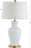 29" White/Gold Traditional Ceramic Urn LED Table Lamp Decor, White Linen Drum Shade, Classic Nightstand Lamp