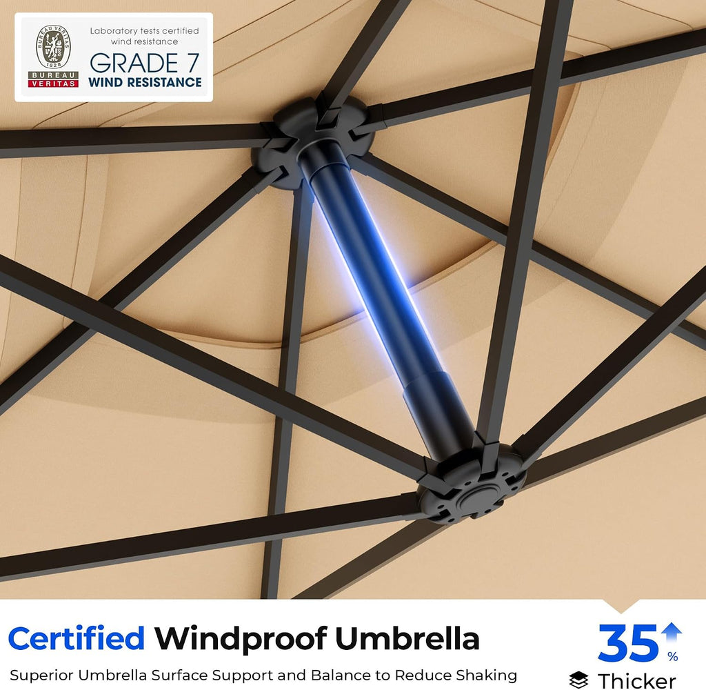 10FT Solar Offset Patio Umbrella with Base Included, 5-Year Fade-Resistant Canopy, 45° Easy Tilt Crank