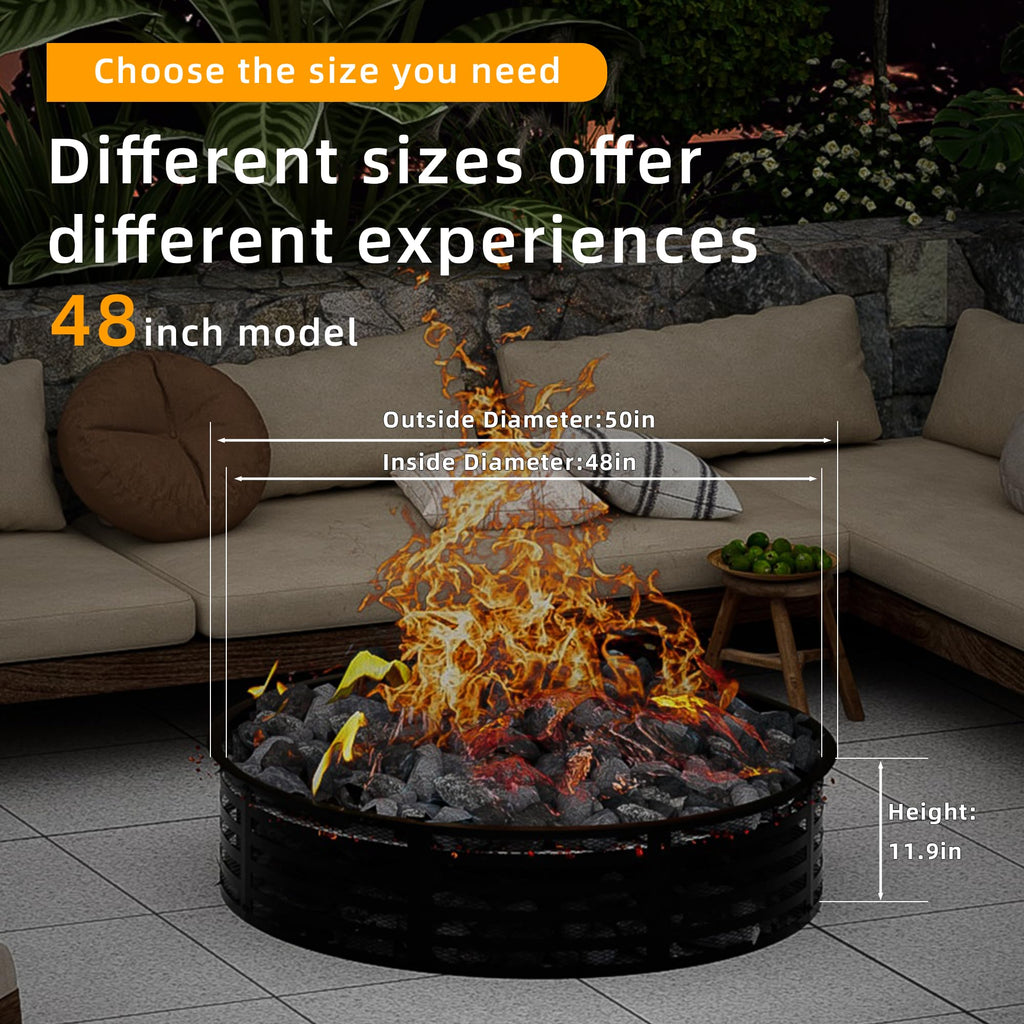 Outdoor Smokeless Fire Pit Ring, 48 Inch Round Steel Fire Ring Insert