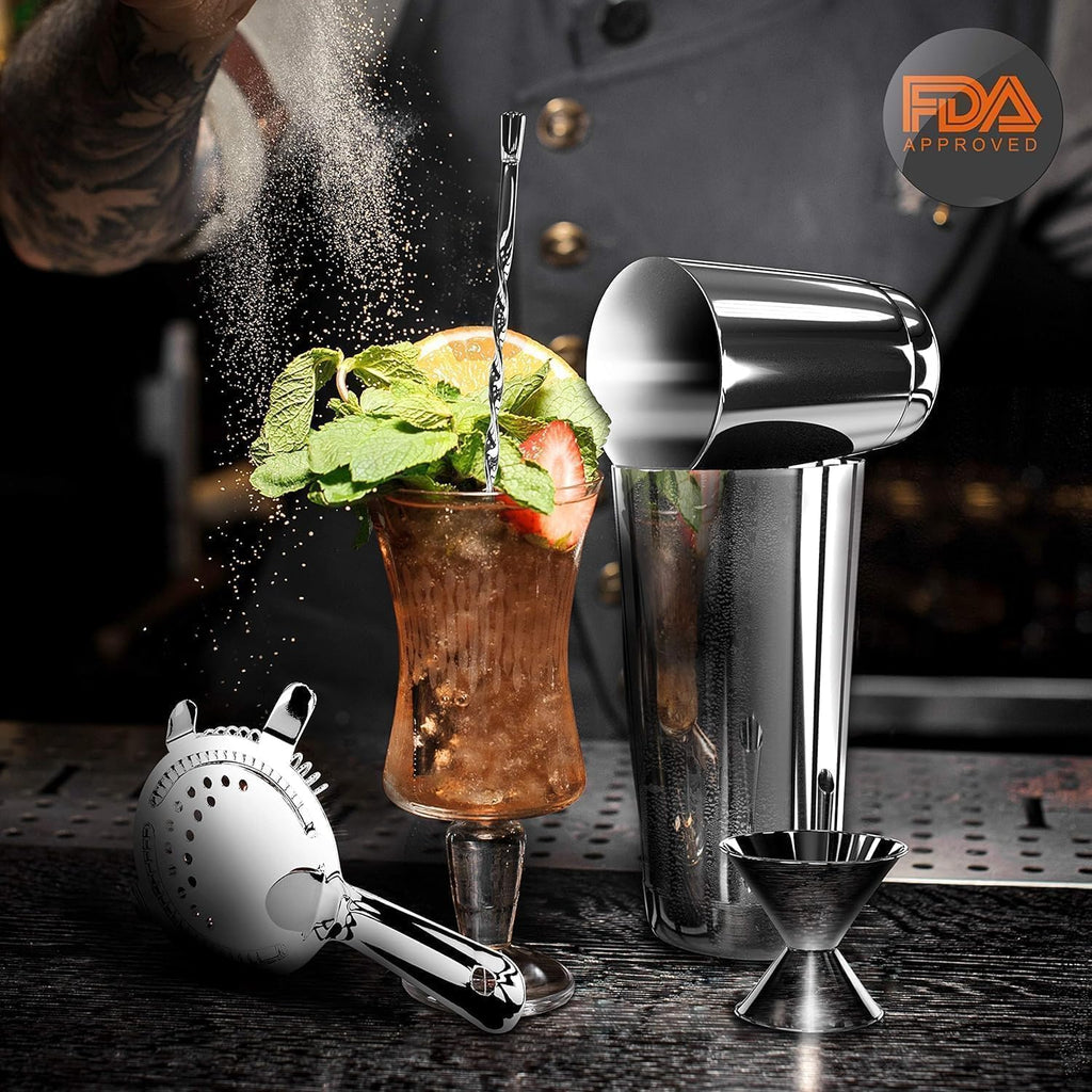Mixology Bartender Cocktail Shaker Set - Includes 15 & 30 oz Stainless Steel Shakers, 6 Bottle Pourers & More