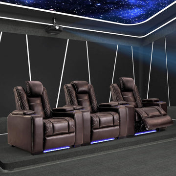 ANJ Power Home Theater Seating Recliner Chairs Set of 3, PU Leather Recliner with Cup Holder