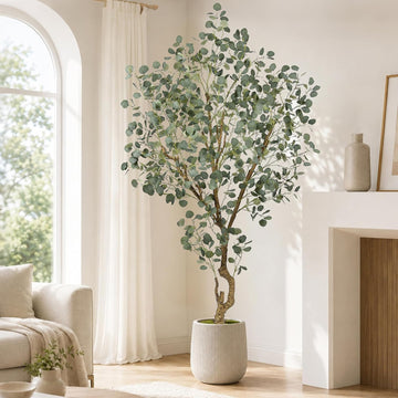 7FT Faux Eucalyptus Tree with Realistic Green Silver Dollar Leaves