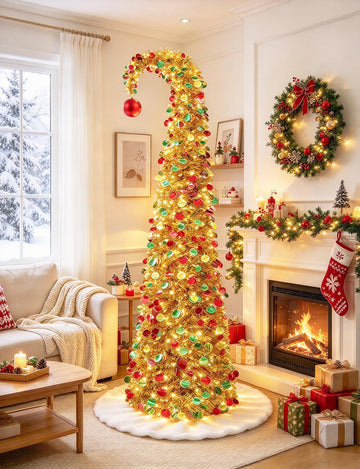 6 FT Pop Up Curved with Lights & Ball for Christmas Decor