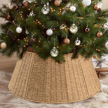 Christmas Tree Collar,24in Woven Christmas Tree Collars for Artificial Trees,Rattan Ring Base Cover Rustic &
