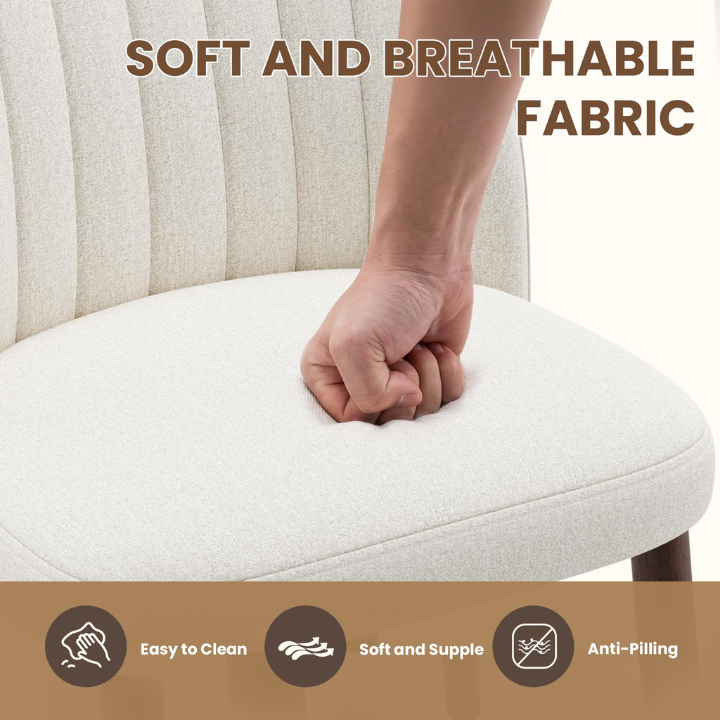 Upholstered Dining Chairs Set of 4, Modern Fabric Dining Chairs with Curved Backrest & Solid Rubber Wood Legs, Padded