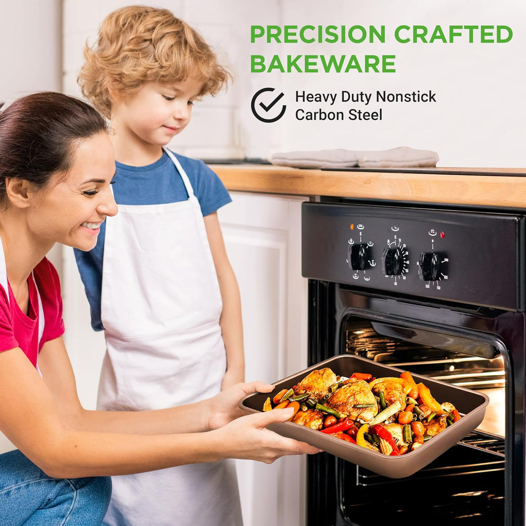6-Piece Nonstick Bakeware Set, Carbon Steel Pans Set, Includes Cookie Sheets, Wide & Square Bake Pans, Bread Loaf &