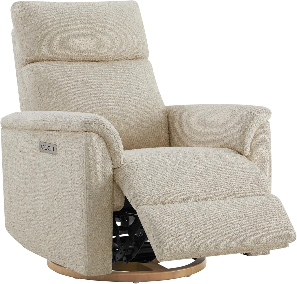 Power Recliner Chair with Nightlight, Nursery Glider, Boucle in Sand | Power Headrest, Water-Resistant Fabric