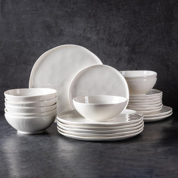 Ceramic Dinnerware Sets for 8,Porcelain Plates and Bowls Sets with Wavy Edge