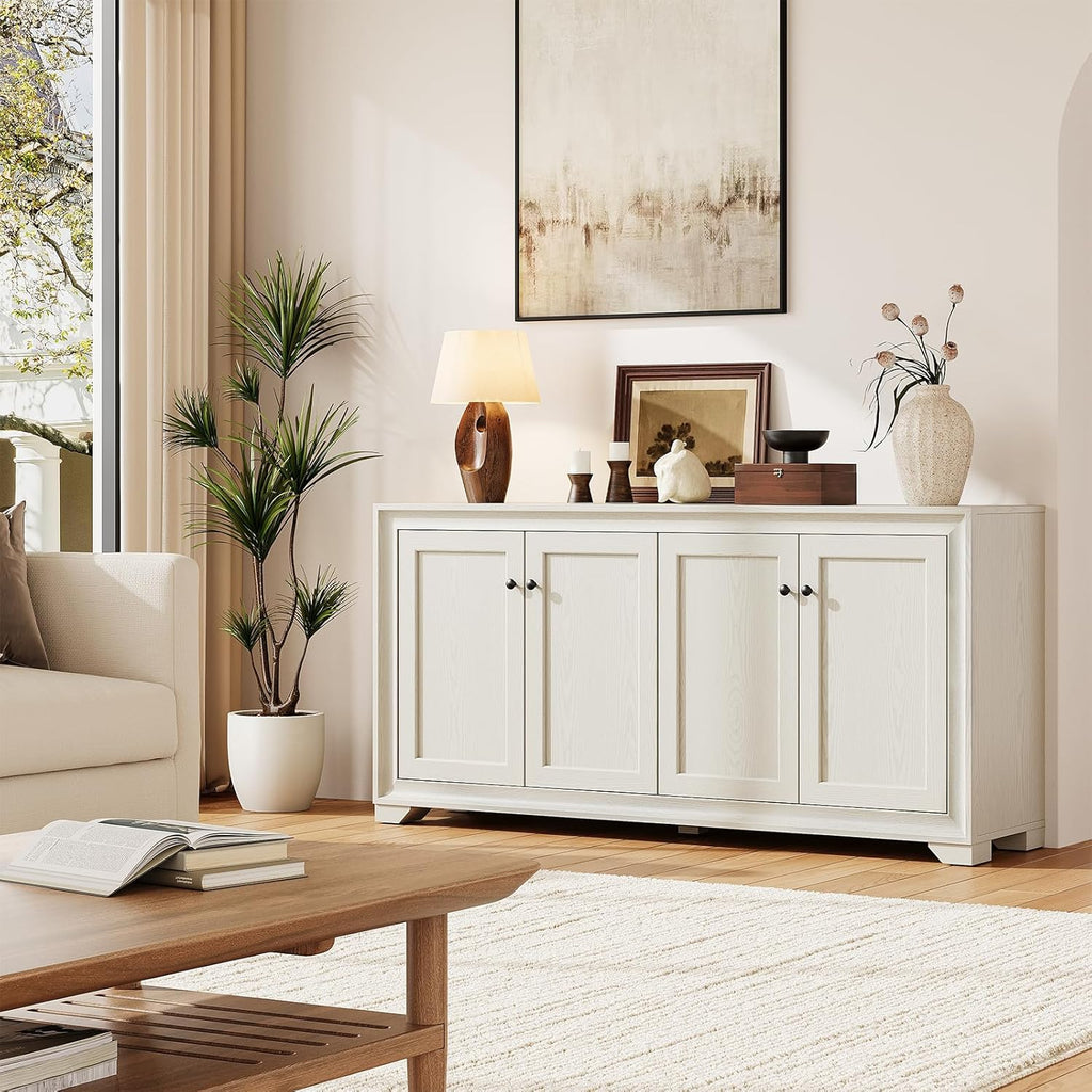 60" Buffet Cabinet with Storage, 4 Doors Sideboard Buffet Cabinet with Adjustable Shelves