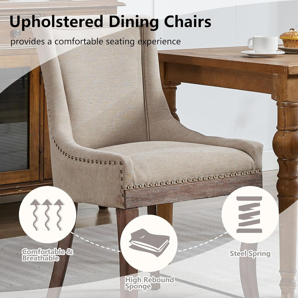 Modern Dining Chairs Set of 2, High Back Dining Chairs Side Chairs with Solid Wood Legs, Upholstered Fabric Dining