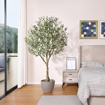 Artificial Olive Tree 7FT Indoor - Faux Olive Tree with Natural Wood Trunk & Realistic Leaves, Tall Potted Fake Olive