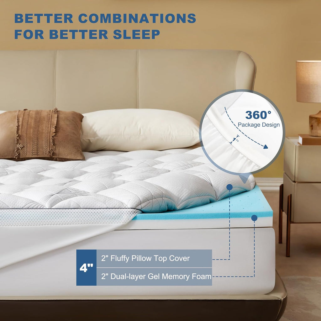 Queen Mattress Topper 4-Inch Dual Layer Memory Foam Mattress Topper | Mattress Topper for Back Pain, Dual Layer