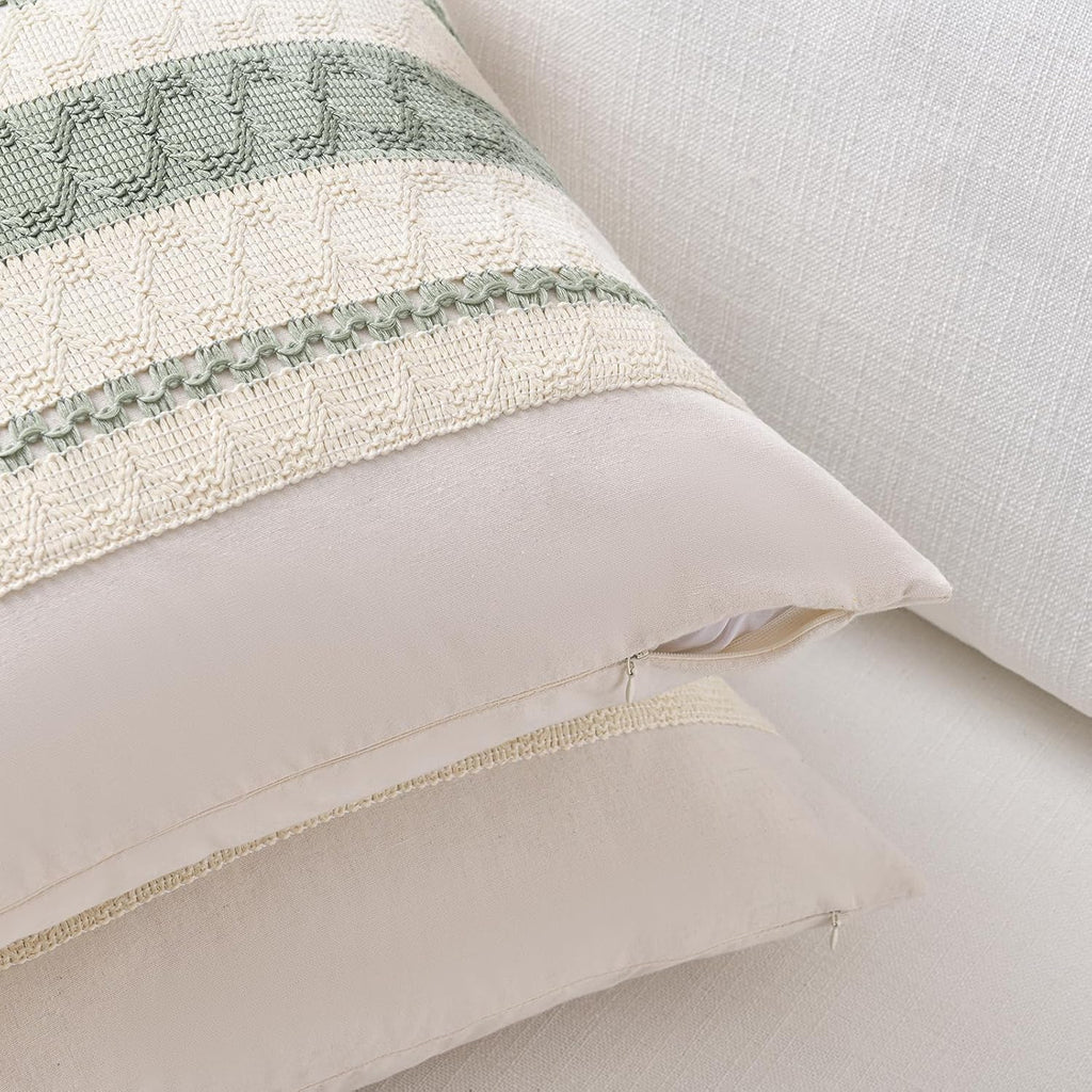 Set of 2 Sage Green Boho Lumbar Decorative Throw Pillow Covers 12x20 Inch, Rustic Retro Cushion Case, Bohemian Room