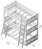 Triple Twin Bunk Bed, Solid Wood Bed Frame For Kids, No Box Spring Needed, Easy Assembly, White