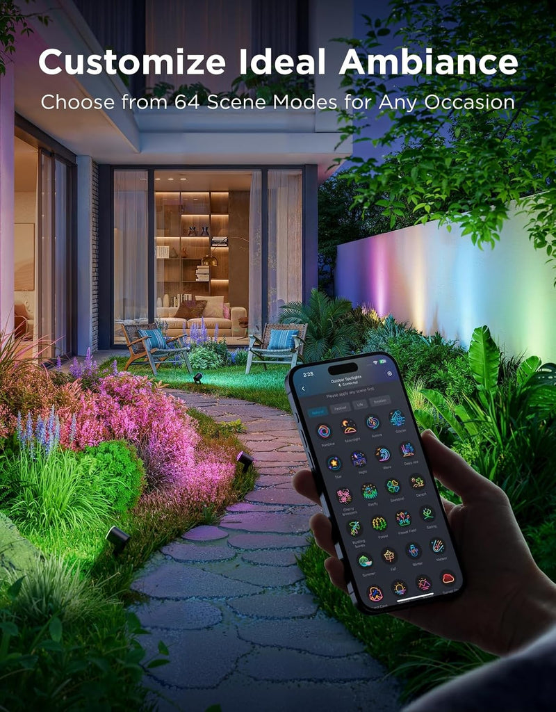 Outdoor Spot Lights 2, IP67 Waterproof Spotlights, RGBWIC, 4 Pack | Landscape Lights Work with Matter, Alexa, and