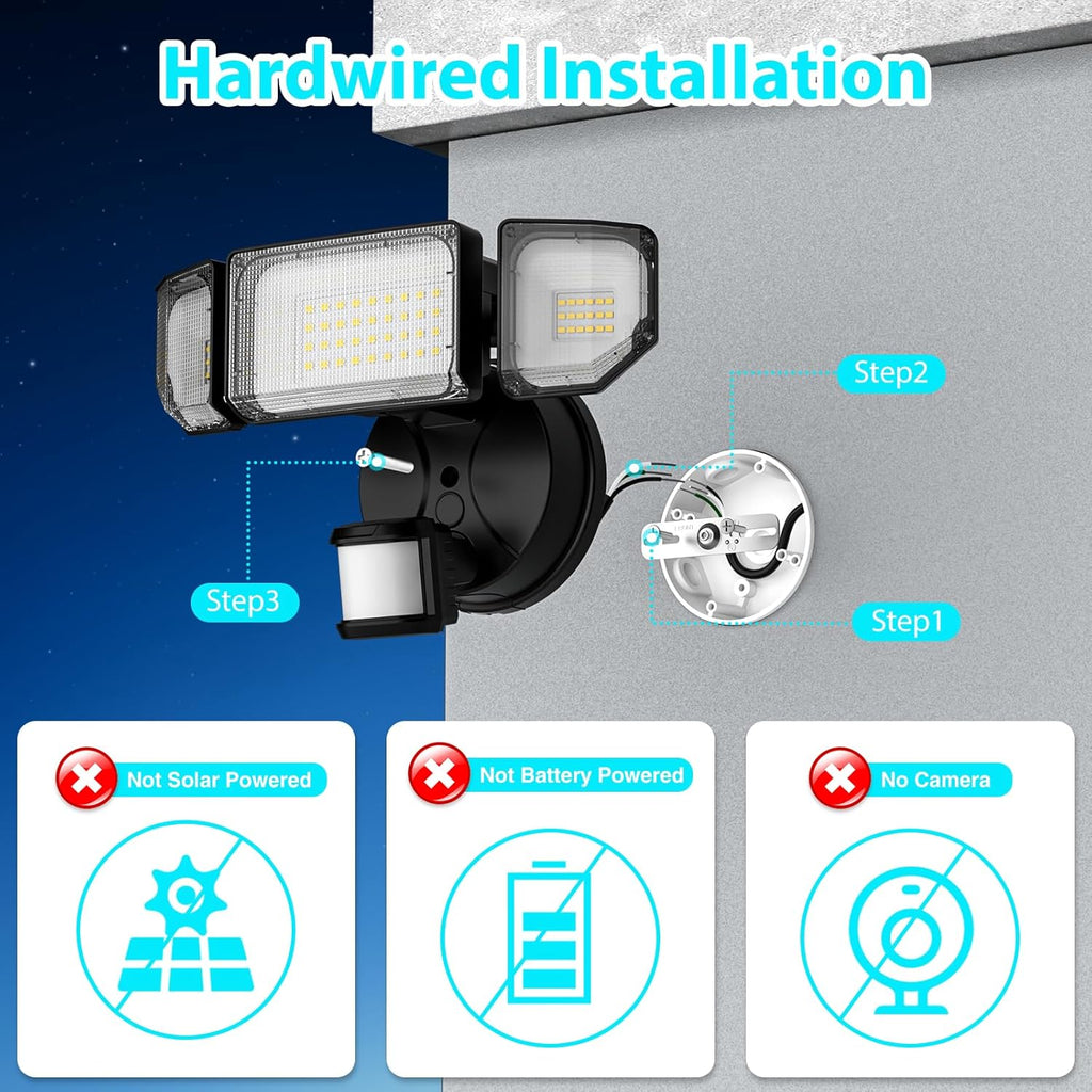 85W Motion Sensor Outdoor Light, 8500LM Ultra-Bright LED Security Light with 3 Adjustable Heads, IP65 Waterproof Dusk