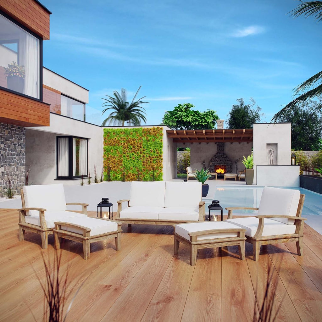 Marina Premium Grade A Teak Wood 5-Piece Outdoor Patio Furniture Set in Natural White