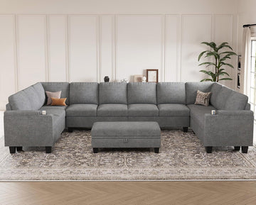 Oversized U Shaped Modular Sectional Couches 10 Seater Modular Sofa Set with Storage Ottoman Large Sectional Couch