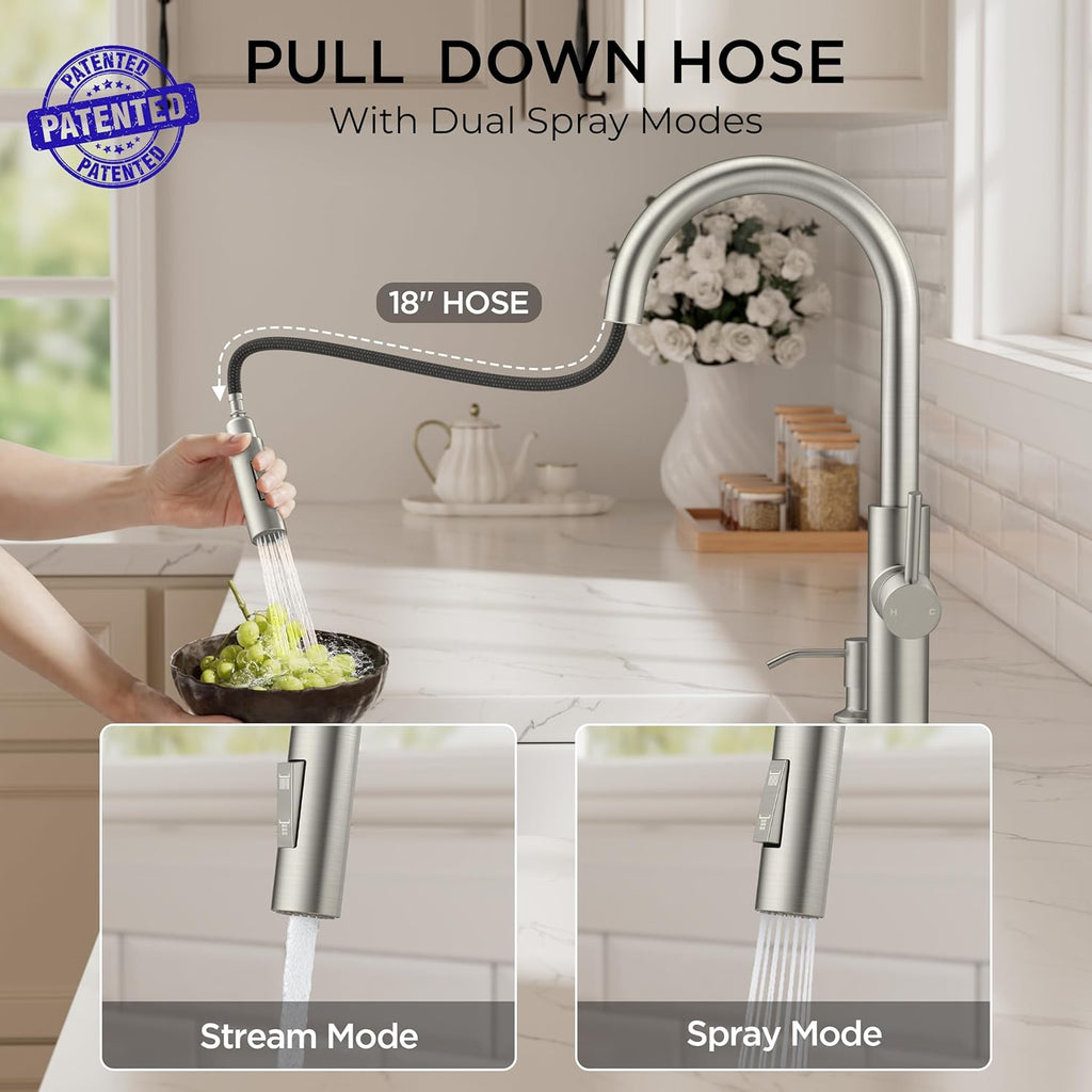 Kitchen Faucet with Pull Down Sprayer, Classic Brushed Nickel