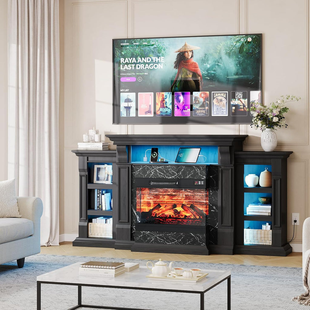 LED Electric Fireplace TV Stand with Outlet, 72'' Fireplace Mantel for TVs up to 80''