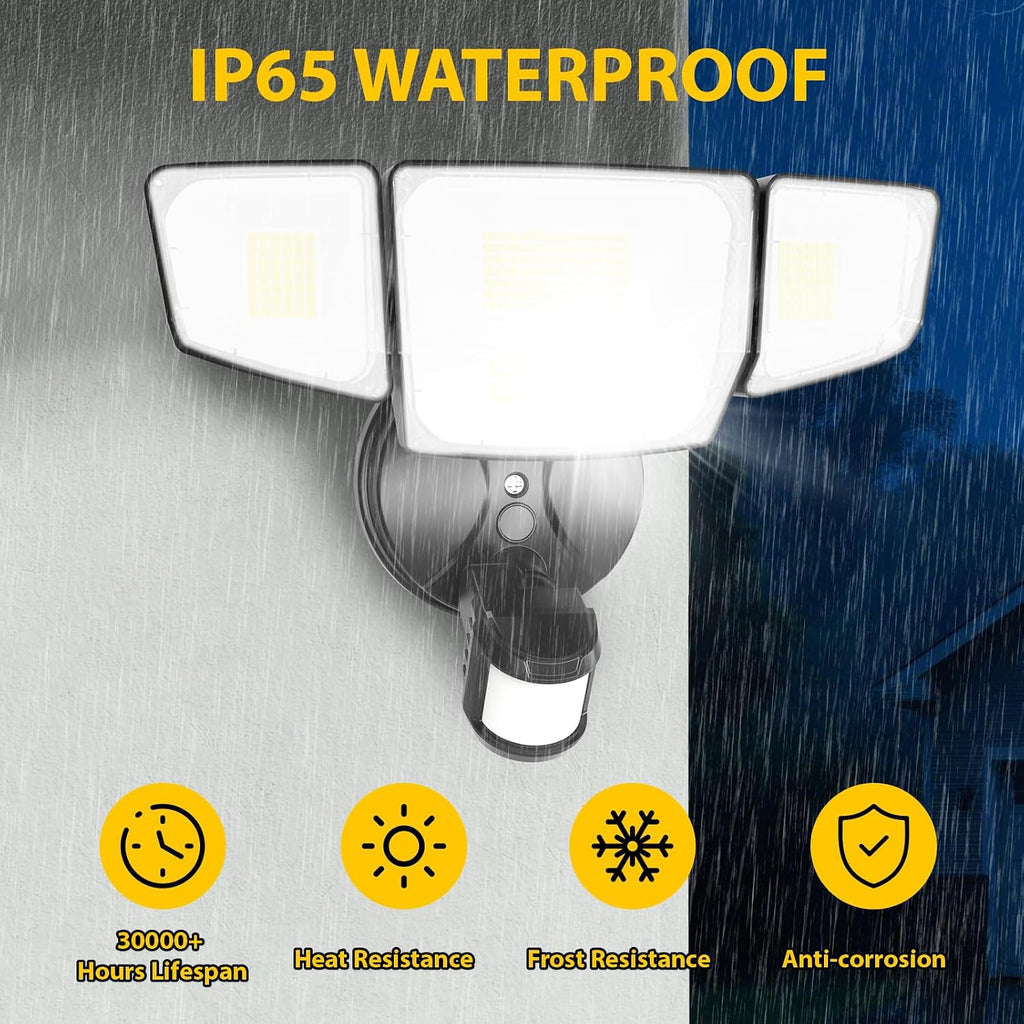 90W 10000LM LED Security Lights Motion Sensor Outdoor Lights, 4 Head Dusk to Dawn, 6500K Daylight Flood Lights