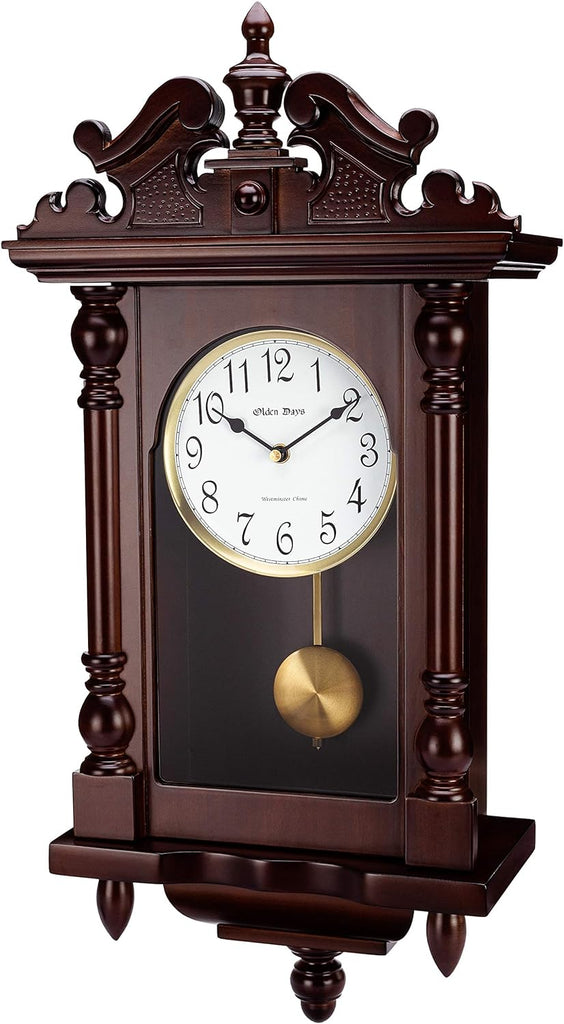 Wall Clock with Real Wood, 4 Chime Options, Swinging Pendulum, Antique Vintage Design, 22" Large A134-B08SZ7FNFD