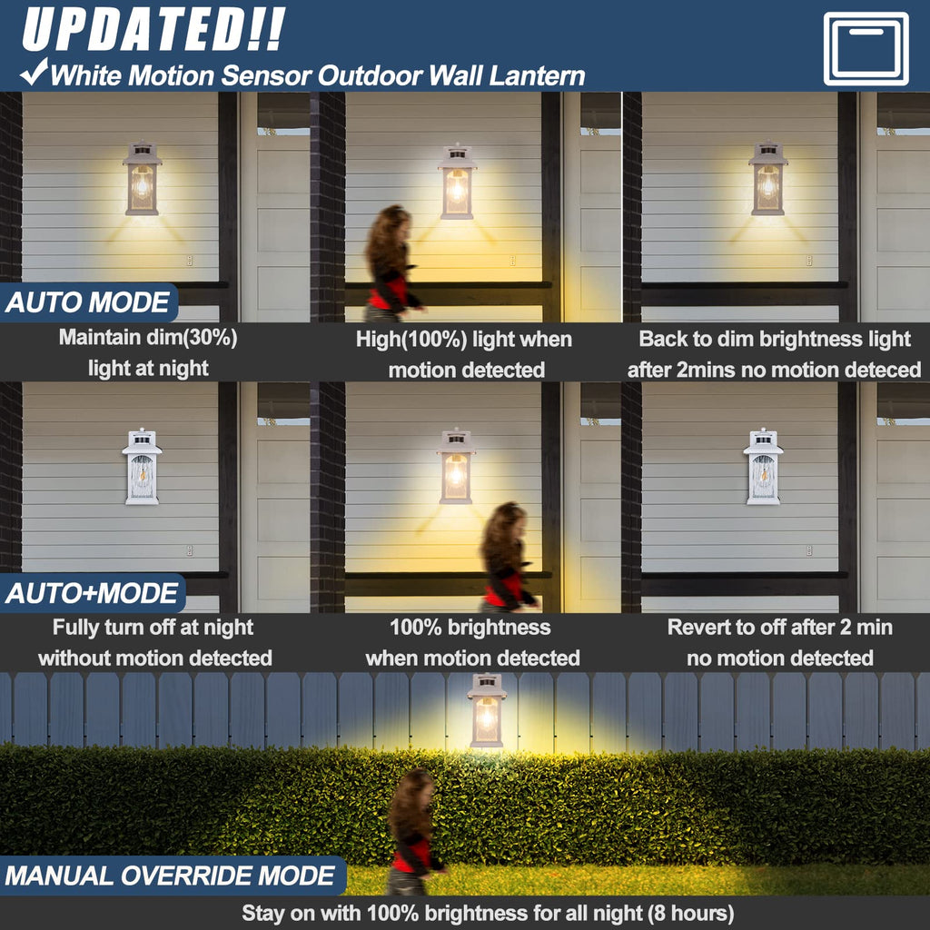 White Motion Sensor Outdoor Wall Lantern, Dusk to Dawn, 1 Pack