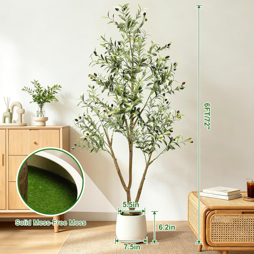 6FT Artificial Olive Tree Indoor with Lights & Planter, Realistic Faux Olive Trees with Lifelike Fruits Decor, Tall