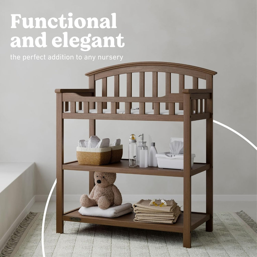 Changing Table with Water-Resistant Changing Pad, Hazelnut | GREENGUARD Gold Certified Nursery Changing Table