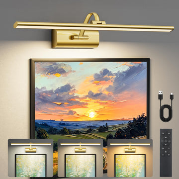 Picture Lights for Wall: Rechargeable, True-to-Life Colors, 23.6"Gold
