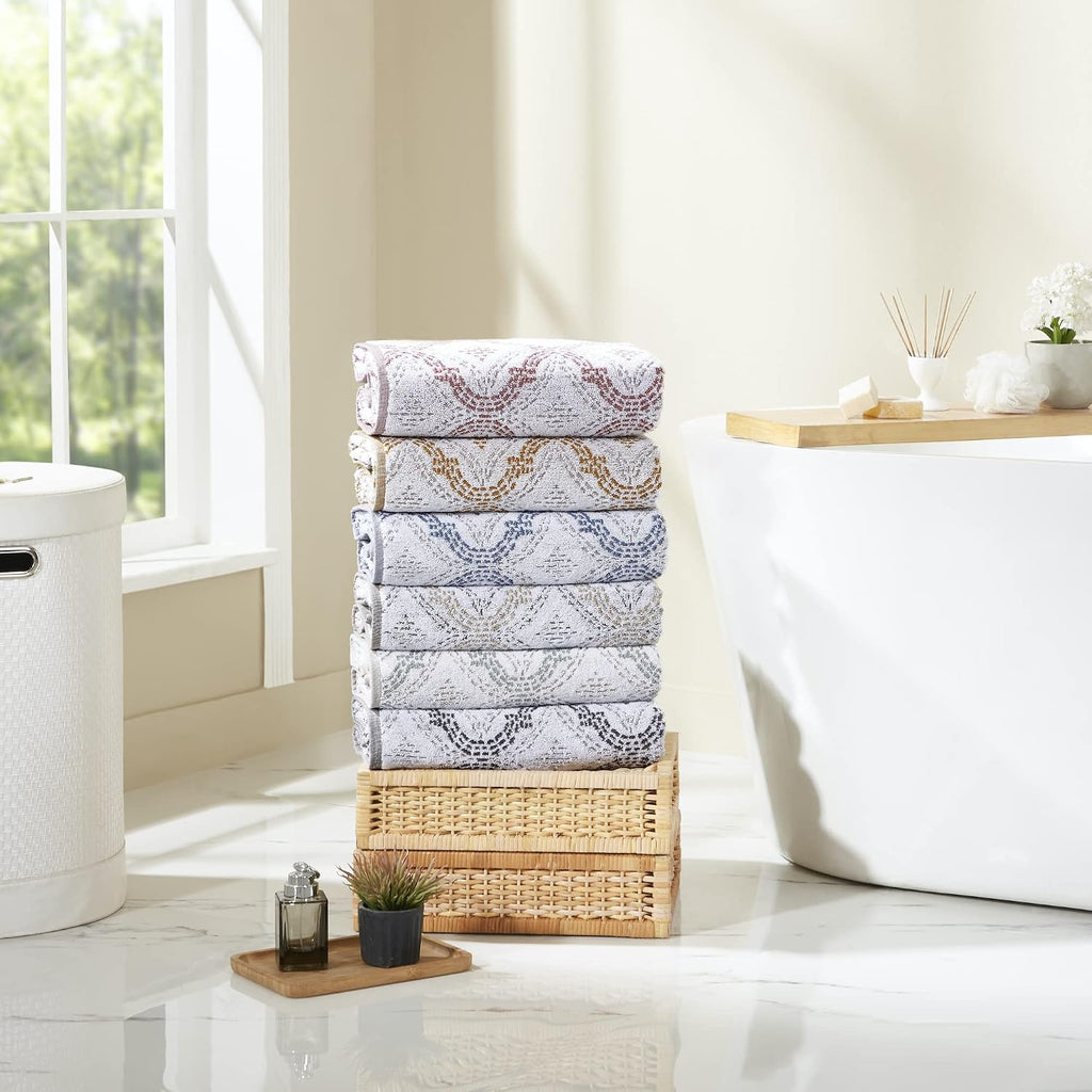 Capri 6-Piece Reversible Yarn Dyed Jacquard Towel Set - Bath Towels, Hand Towels, & Washcloths - Super Absorbent &