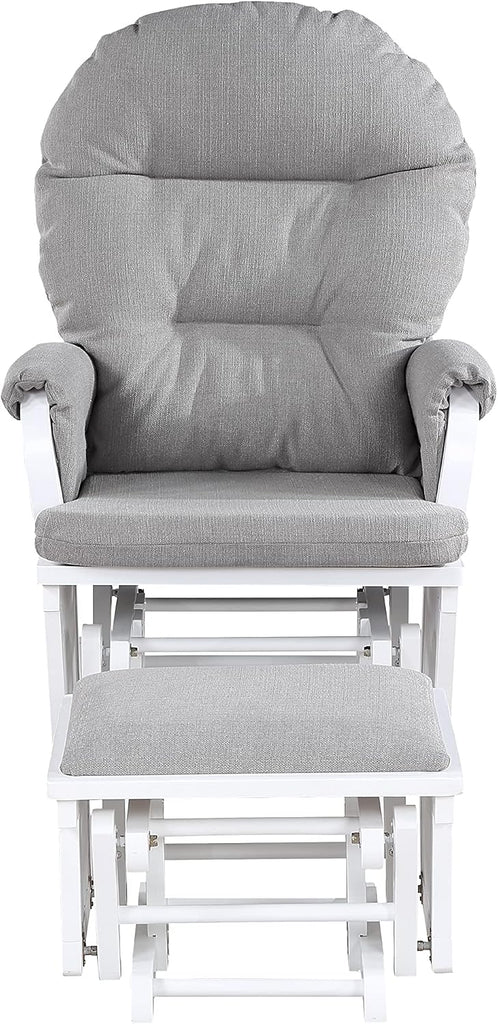 Nursery Rocking Chair with Ottoman, Wooden Glider for Baby Nursing, Smooth Gliding Rocker, White and Oyster