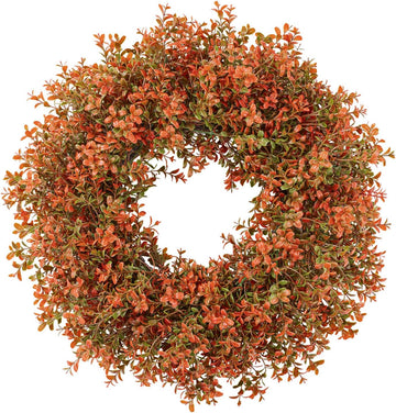 20 Inch Artificial Boxwood Fall Wreath for Front Door