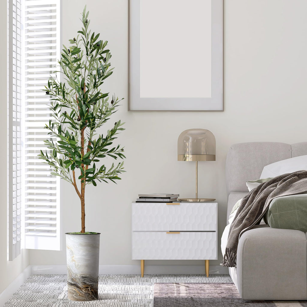 Artificial Tree in Modern Granite Effect Planter, Fake Olive Silk Tree for Indoor and Outdoor Home Decoration - 68"