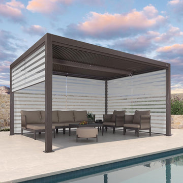 Outdoor 12' × 14' Louvered Pergola with Screens Patio Adjustable Aluminum Canopy Retractable Metal Roof for Deck