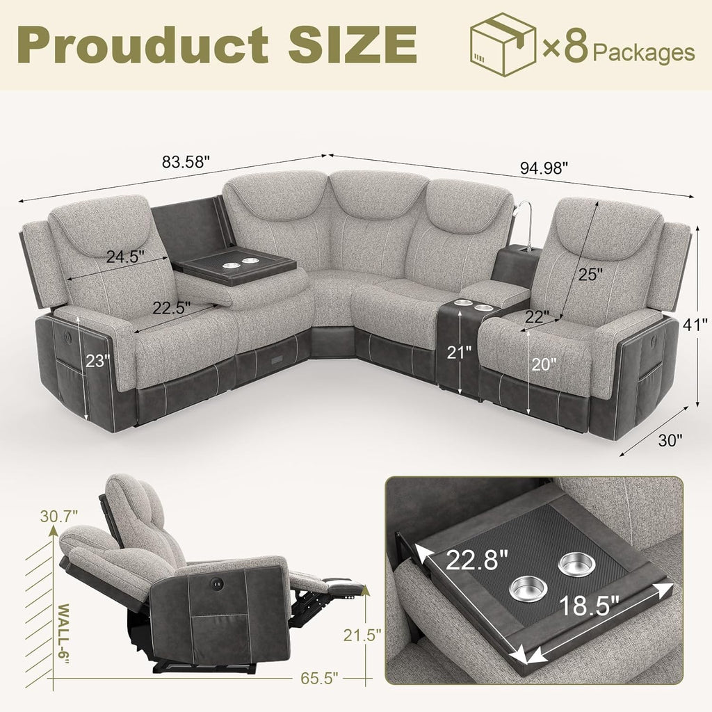 Home Theater Seating, Manual Recliner Sectional Sofa for Living Room