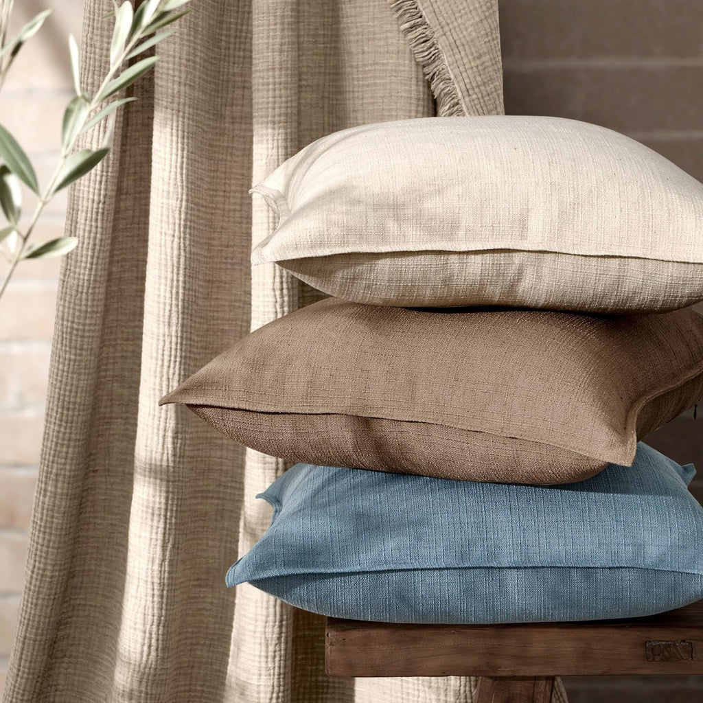 Euro Sham Pillow Covers, 2 Pack Natural Linen Thick & Textured Decorative Throw Pillow Covers, Neutral Cushion Cases