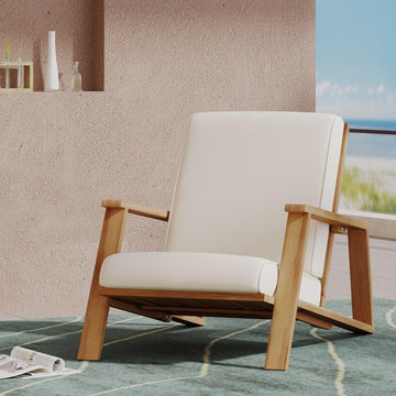 Acacia Wood Outdoor Chaise Lounge Chair, Patio Reading Lazy Recliner Sofa Couches Seating with Weather-Resistant