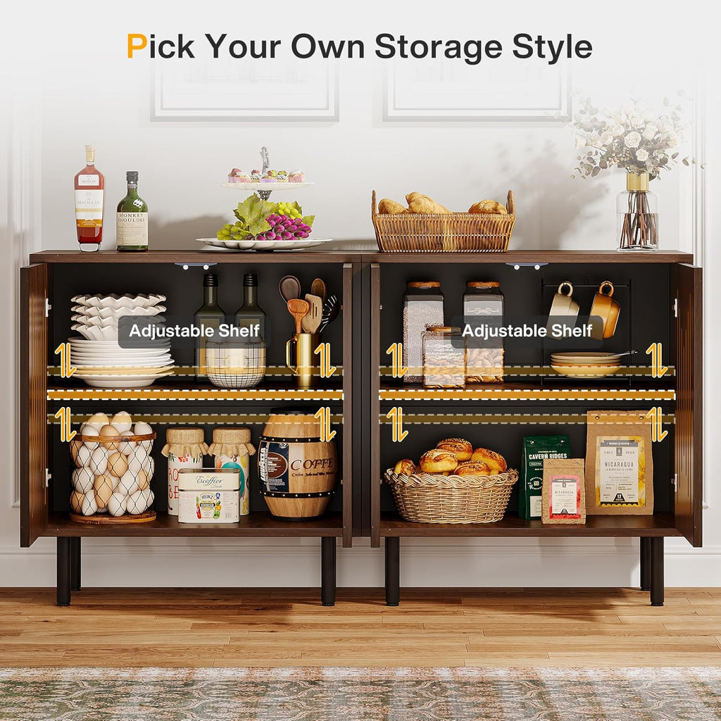 Set of 2 Sideboard Buffet with Storage, 59" Buffet Sideboard Cabinet with Adjustable Shelves