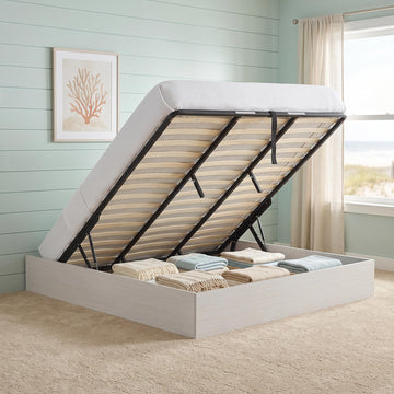 King Size Lift Up Storage Platform Bed Frame, Wood Bed Frame with Metal & Slats Support, Wooden Bed Frame Without