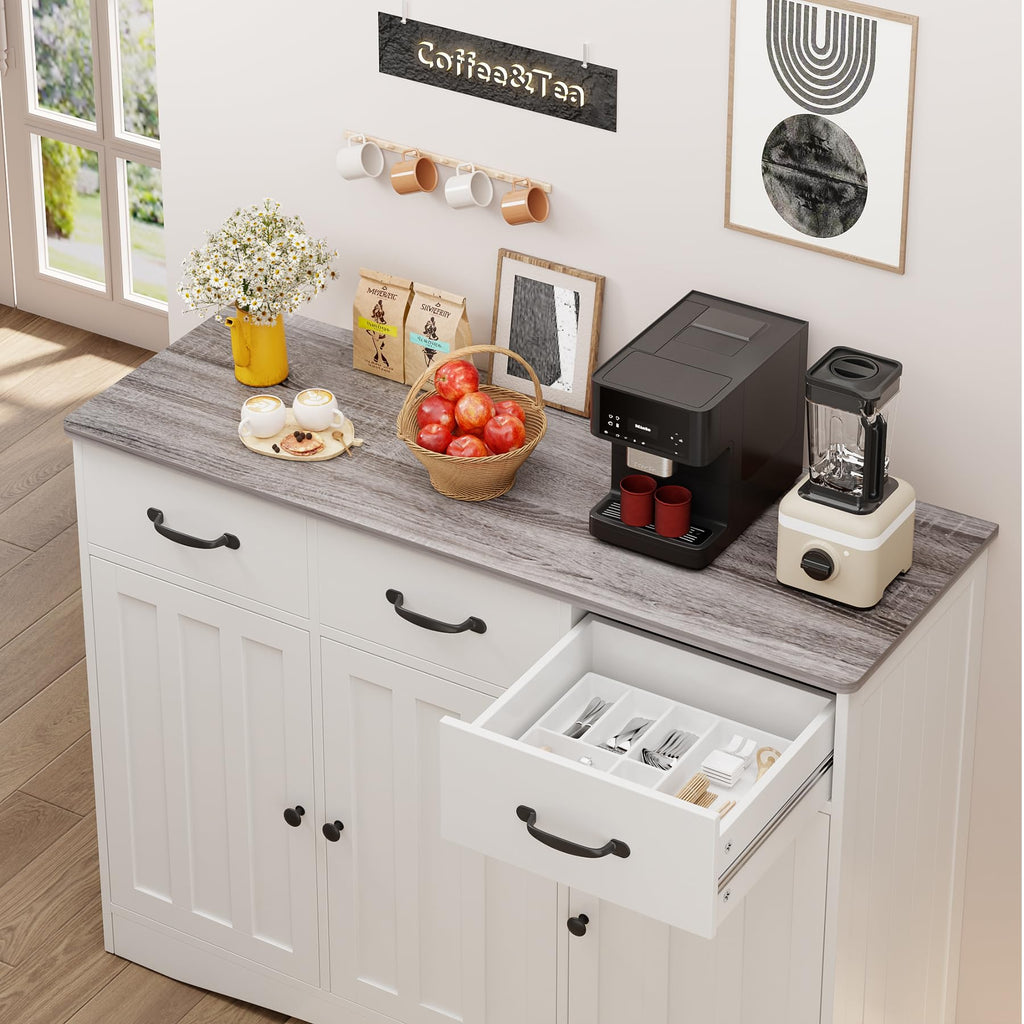 Farmhouse Sideboard Buffet Cabinet with 3 Drawers & Barn Doors
