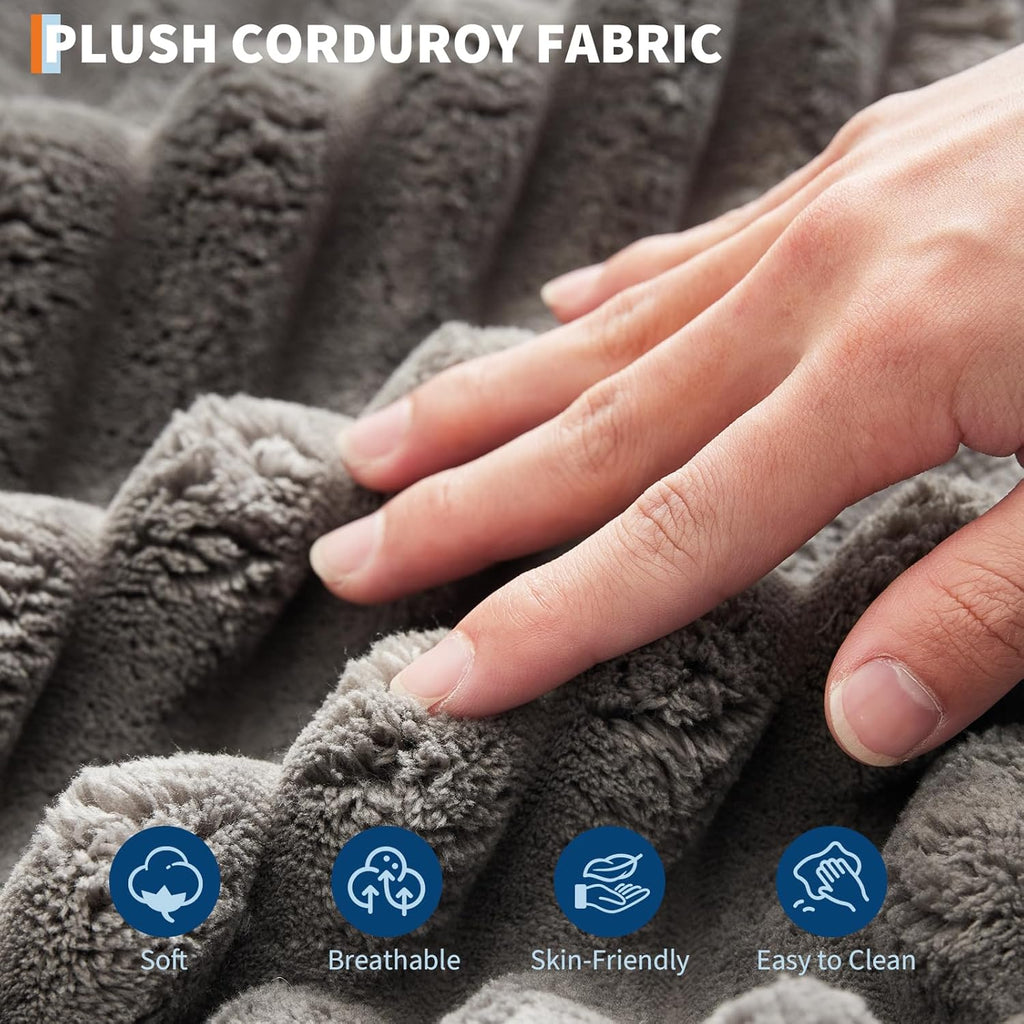 60-inch Oversized Chaise Lounge Chair Indoor, Comfy Corduroy Lounge Sofa with Charging Station, Cup Holders & Throw