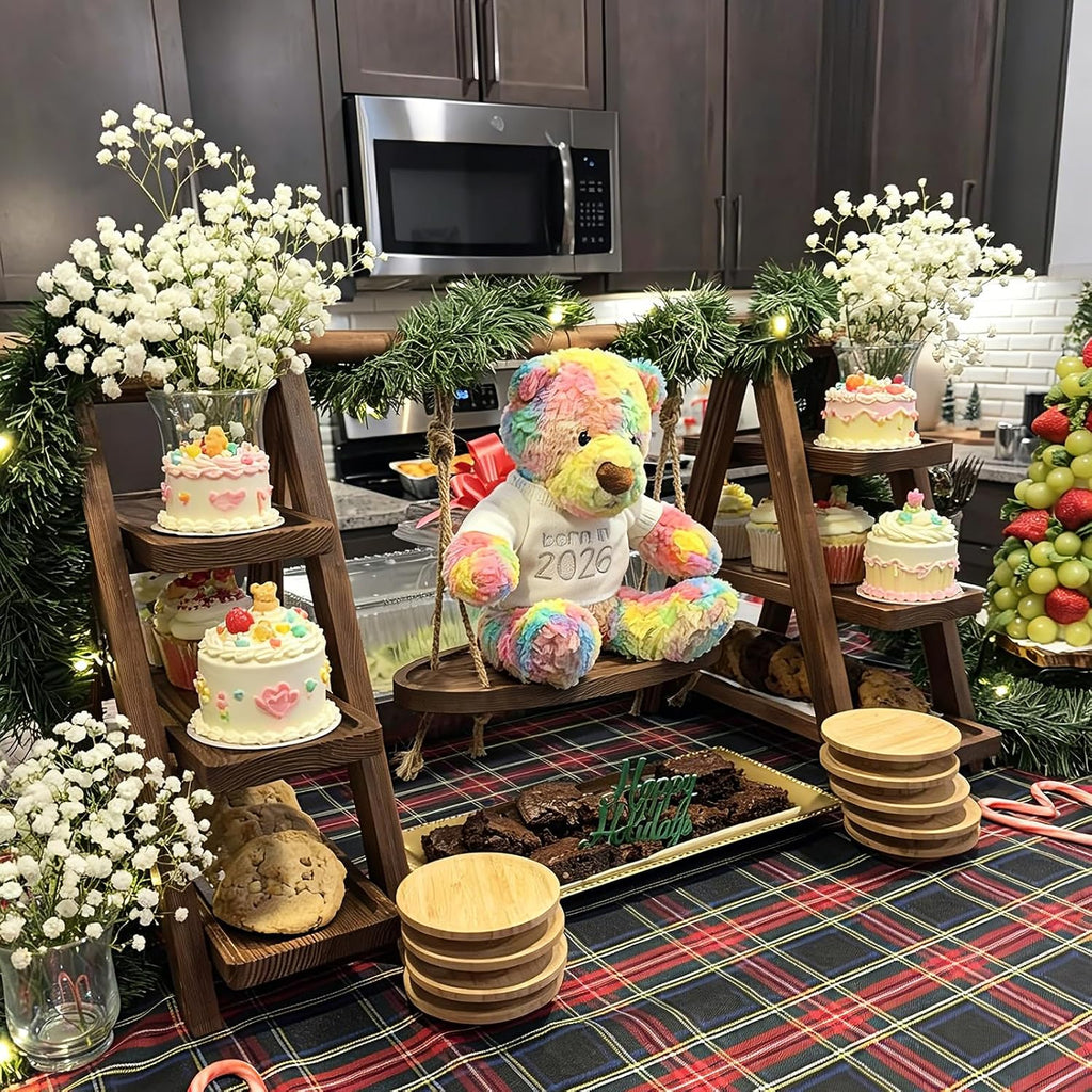 3 Tier Swing Wooden Cupcake Stand, Foldable Removable Serving Platter Tray | Rustic Party Food Display Stand, Dessert