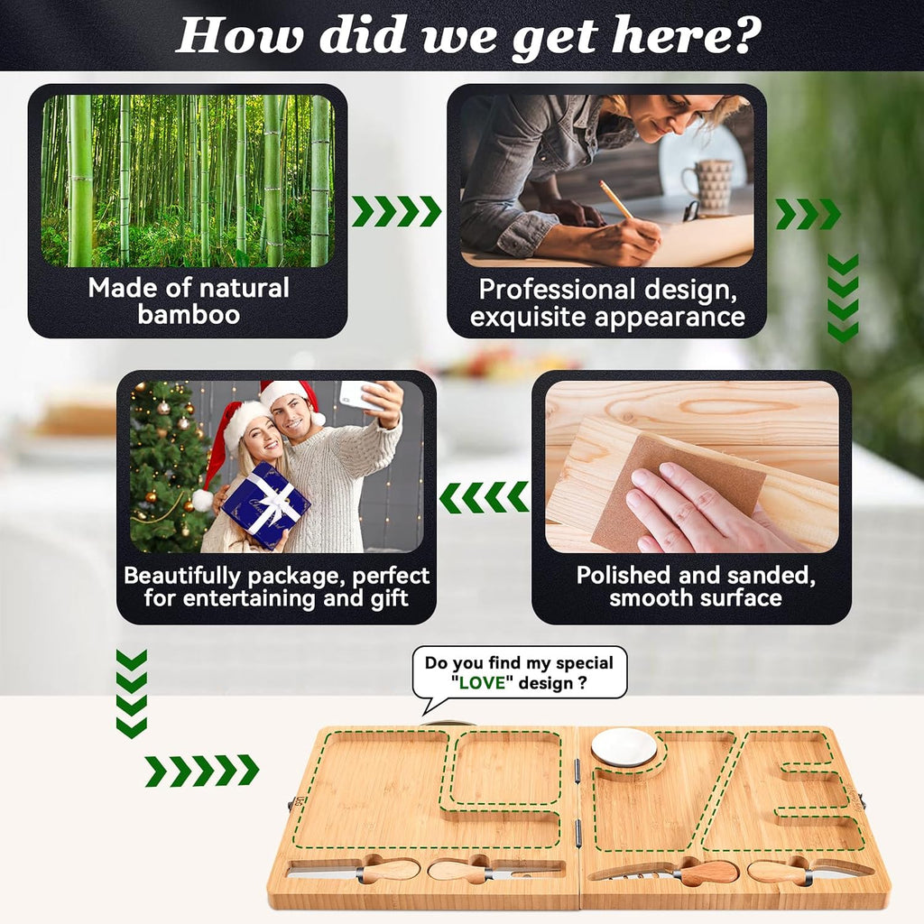 Charcuterie Board Gifts for Women: Bamboo Folding Cheese Board with Knife | Unique White Elephant Gift Wedding