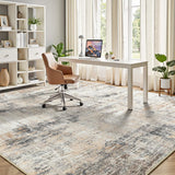 8x10 Washable Abstract Area Rug, Gold Pattern Non-Slip Carpet for Living Room Bedroom