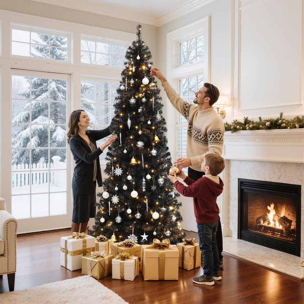 6 FT Prelit Black Pencil Christmas Tree with Remote