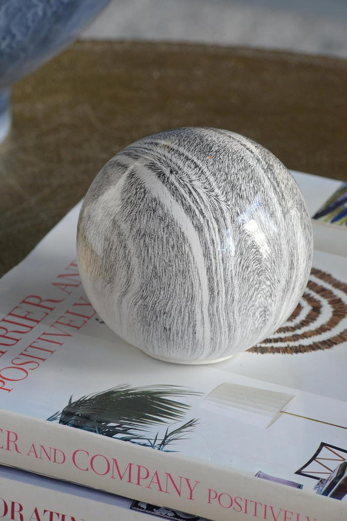 Set of 6 Ceramic Decorative Spheres - Handcrafted Marbleized Orbs, Mixed Gray Tones, Decor, Tabletop Accent, Shelf
